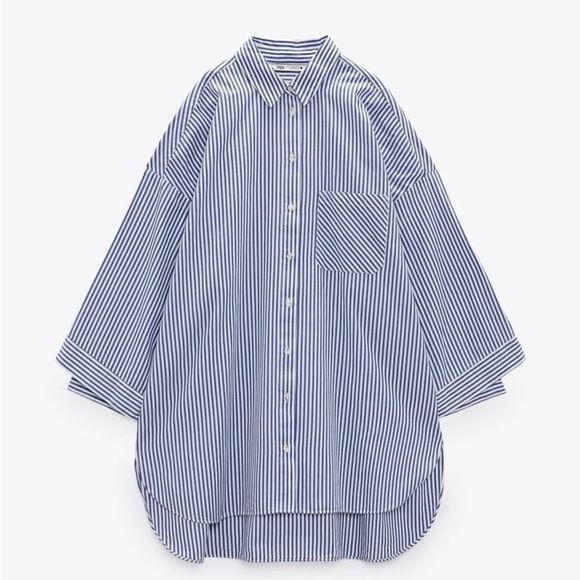 Zara Longline Striped Cotton Shirt New - Picture 9 of 12